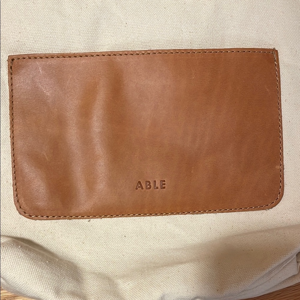 NWOT Able Tan Leather and White Canvas Crossbody Tote Bag - Picture 4 of 11